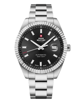 Klassische Schweizer Automatikuhr – Schwarz, Stahl  Swiss Military Herrenuhr - SMA34110.01